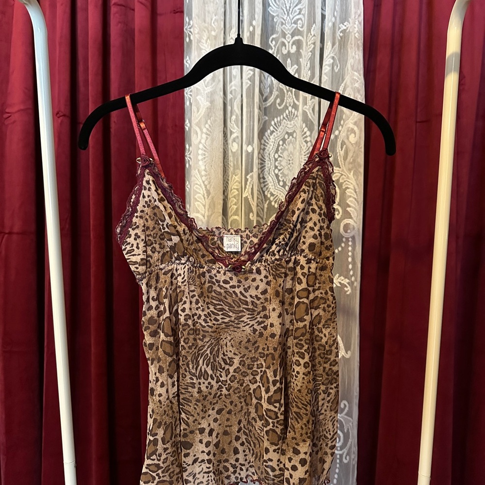 Leopard Satin Camisole with Burgundy Trim